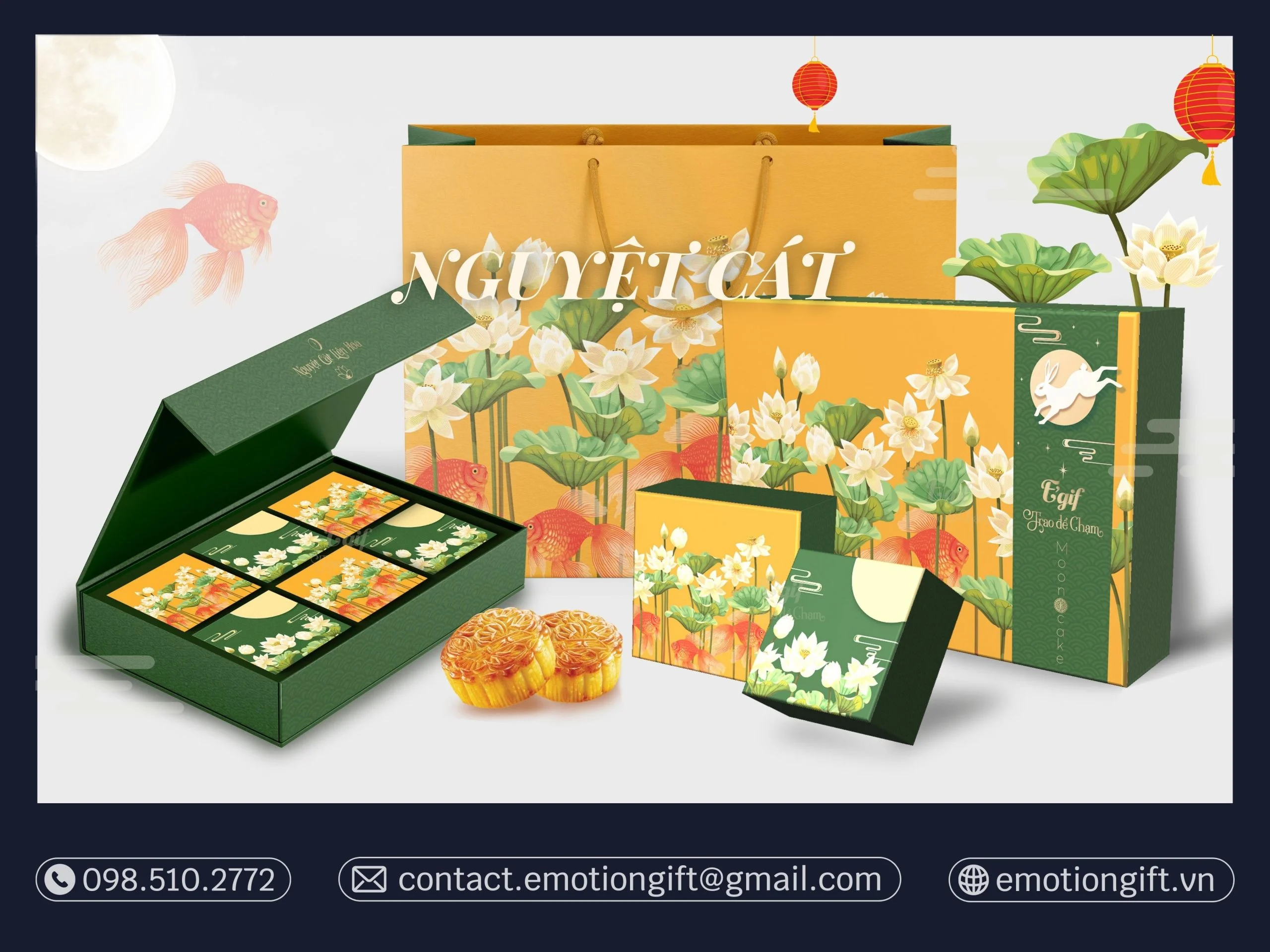 Hộp bánh trung thu Nguyệt Cát của E’Gif chứa họa tiết hoa sen