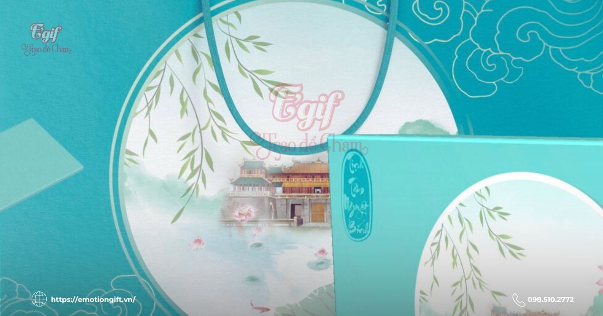 Mẫu hộp bánh trung thu EGIF màu xanh